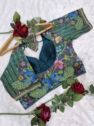 Embroidery Work Rama Colour Ready Made Blouse