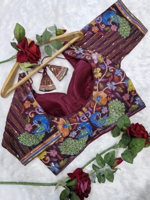 Position Print Purple Colour Ready Made Blouse