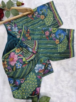 Embroidery Work Rama Colour Ready Made Blouse