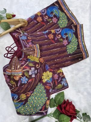 Position Print Purple Colour Ready Made Blouse