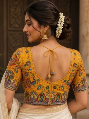 Position Print Yellow Colour Ready Made blouse