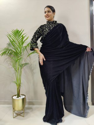 Premium 9000 Velvet Black Colour Ready To Wear Saree