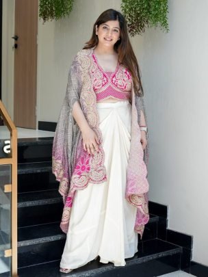  Premium Banglory Silk Pink Colour Indo Western Dress