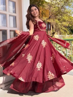 Premium Fendy Silk Maroon Colour Anarkali Suit