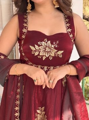 Premium Fendy Silk Maroon Colour Anarkali Suit