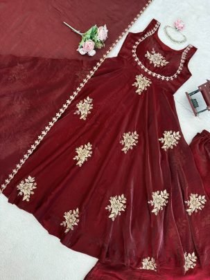 Premium Fendy Silk Maroon Colour Anarkali Suit