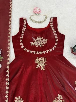 Premium Fendy Silk Maroon Colour Anarkali Suit