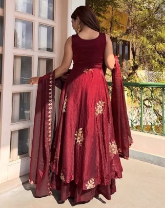 Premium Fendy Silk Maroon Colour Anarkali Suit