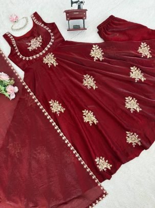 Premium Fendy Silk Maroon Colour Anarkali Suit