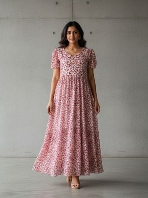 Premium Flavor Printed Short Sleeve One Peace Dress