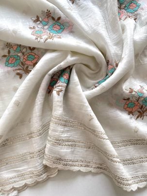 Premium Organza Fabric White Colour  Saree