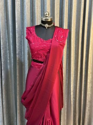 Premium Red Rangoli Silk Saree With Embroidery Sequins Work