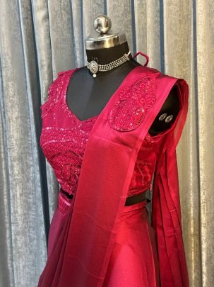 Premium Red Rangoli Silk Saree With Embroidery Sequins Work