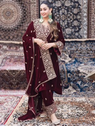 Premium Velvet  Fabric Red Colour Suit