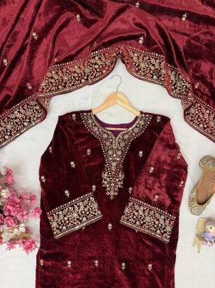 Premium Velvet  Fabric Red Colour Suit