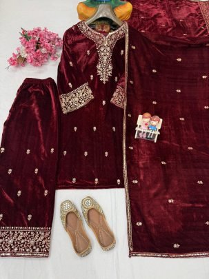 Premium Velvet  Fabric Red Colour Suit