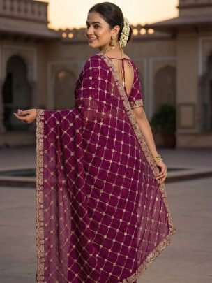 Premium  Wear  Wine  Colour Saree