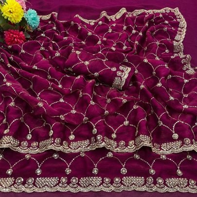 Premium  Wear  Wine  Colour Saree