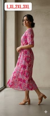 Print  Pink  Colour  One Pices Dress