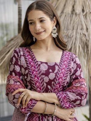 Printed Flared Kurta with Pant And Dupatta
