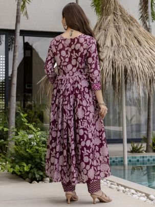 Printed Flared Kurta with Pant And Dupatta