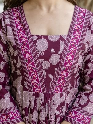 Printed Flared Kurta with Pant And Dupatta