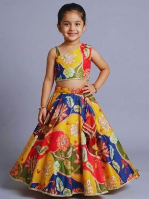 Printed Multi Colour Kids Lehenga