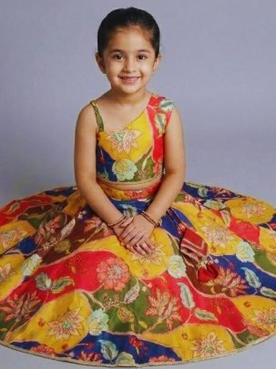 Printed Multi Colour Kids Lehenga