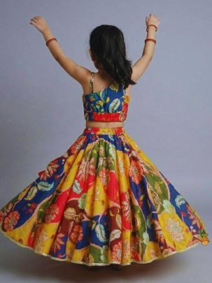 Printed Multi Colour Kids Lehenga