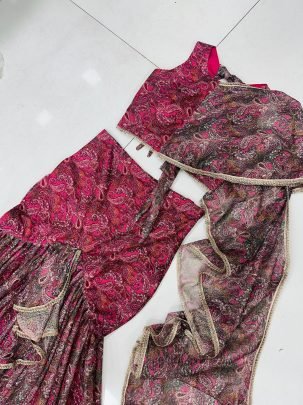 Printed Rani  Colour Ruffle Lehenga