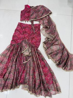 Printed Rani  Colour Ruffle Lehenga