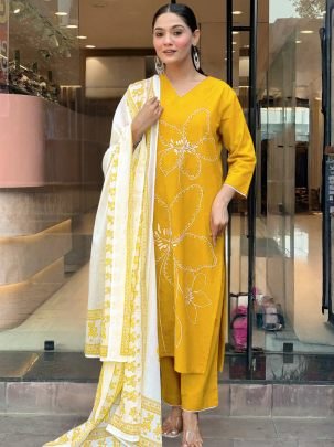 Printed  Yellow  Colour Ready Made Suit