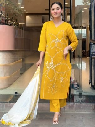 Printed  Yellow  Colour Ready Made Suit