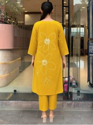 Printed  Yellow  Colour Ready Made Suit