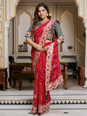 Pure Bandhrej  Gota Pati Work Saree