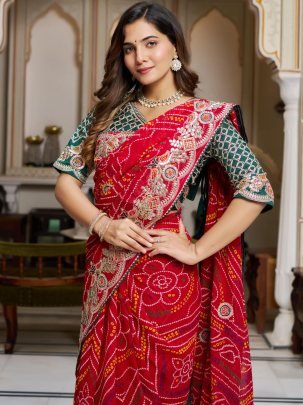 Pure Bandhrej  Gota Pati Work Saree