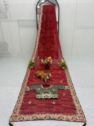 Pure Bandhrej  Gota Pati Work Saree