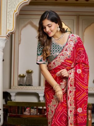 Pure Bandhrej  Gota Pati Work Saree