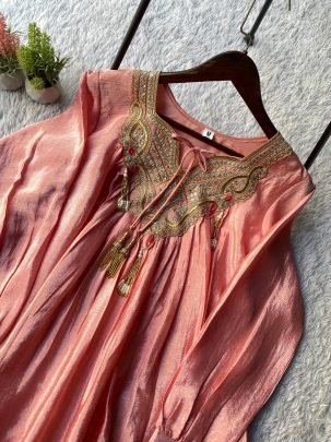 Pure Chinon Baby Pink Embroidery Work Co Ord Set