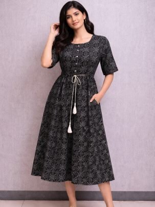 Pure Cotton Fabric Black Colour One Pices Dress