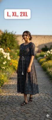 Pure Cotton Fabric Black Colour One Pices Dress