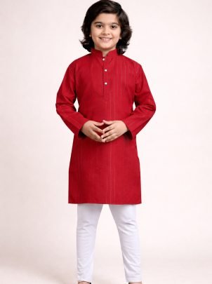 Pure cotton Fabric Red Colour Kids  Kurta