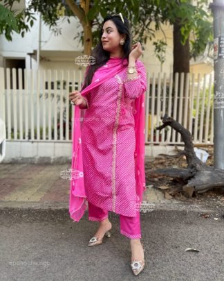 Pure Fine Cotton Fabric Lahariya Kurti with Pant     Comfortable   Stylish Pink Color