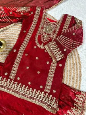 Pure Gmy Silk Maroon Colour Kids Sharara Suit