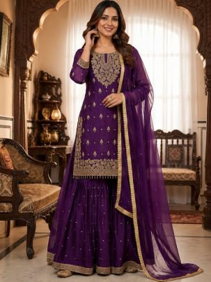 Pure Gmy Silk Purple Colour Sharara Suit