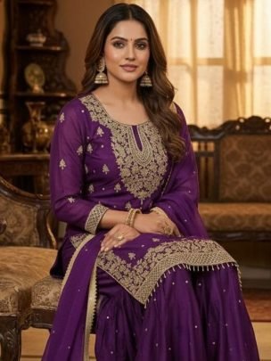 Pure Gmy Silk Purple Colour Sharara Suit