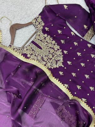 Pure Gmy Silk Purple Colour Sharara Suit