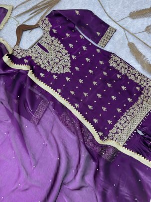 Pure Gmy Silk Purple Colour Sharara Suit