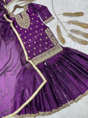 Pure Gmy Silk Purple Colour Sharara Suit
