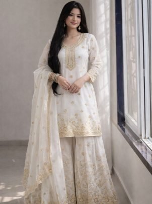 Pure  Gmy Silks White Colour Palazzo Suit